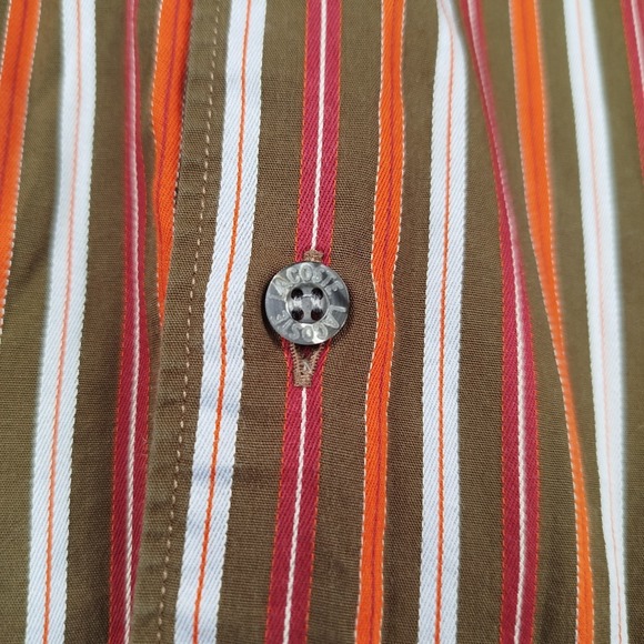 Lacoste Brown Red Striped Long Sleeve Button Shirt Mens 44 XL Casual 100% Cotton - Picture 6 of 8